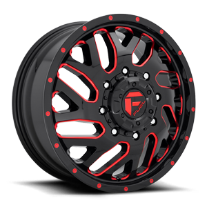 Triton Dually Front - D656 Gloss Black w/ Candy Red 8 lug
